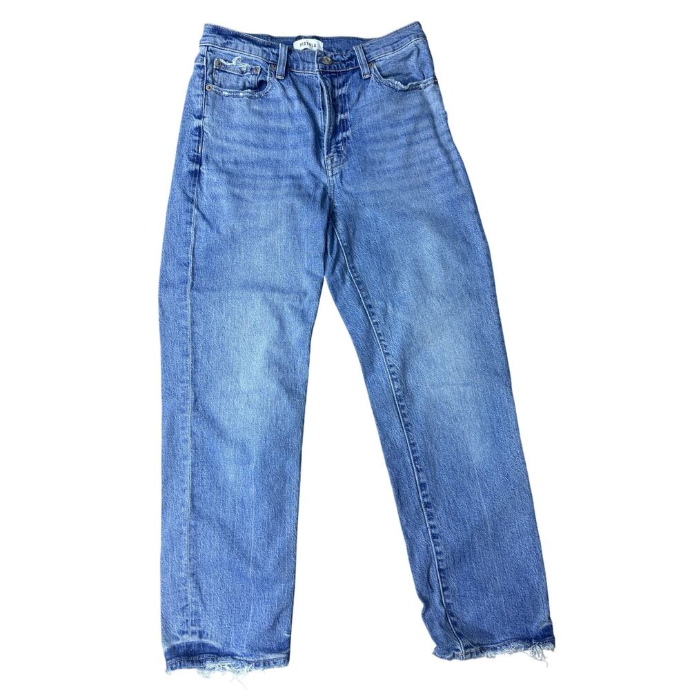 PISTOLA Women’s Jeans Sz 27 High Rise Straight Leg Raw Hem Blue Denim